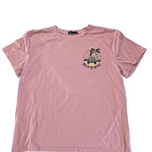 ROMWE Womens Pink Graphic Tee Small Back To The Nature Palm Tree Short Sleeve